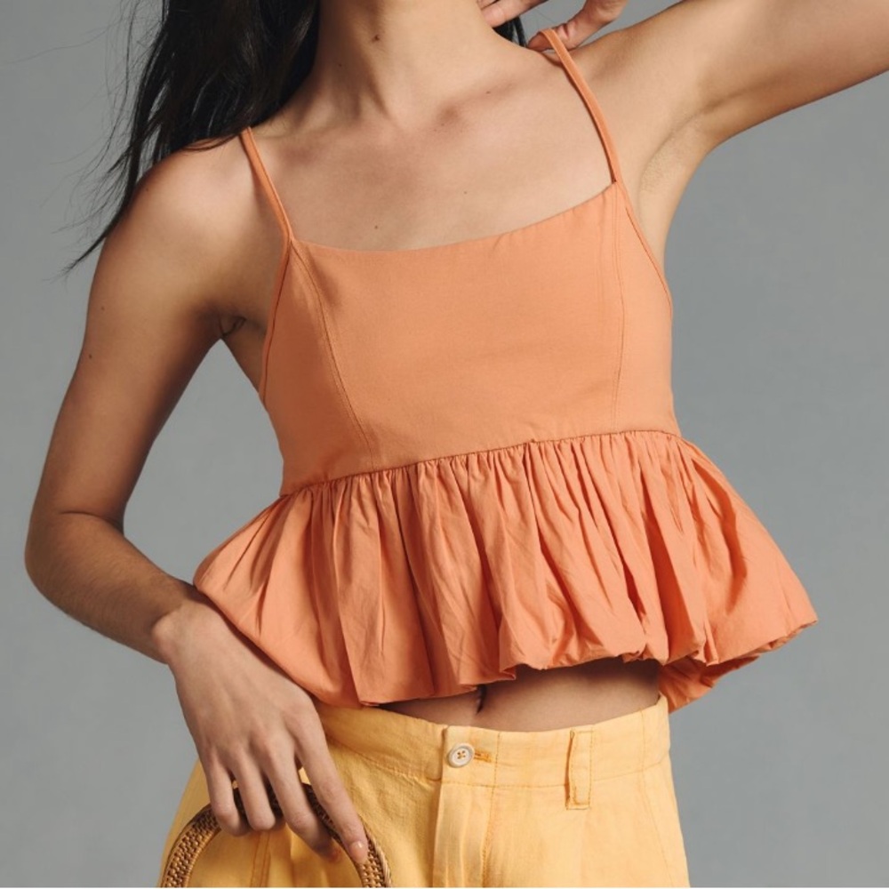 Anthropologie Maeve Ruffled Bubble-Hem Cropped Tank